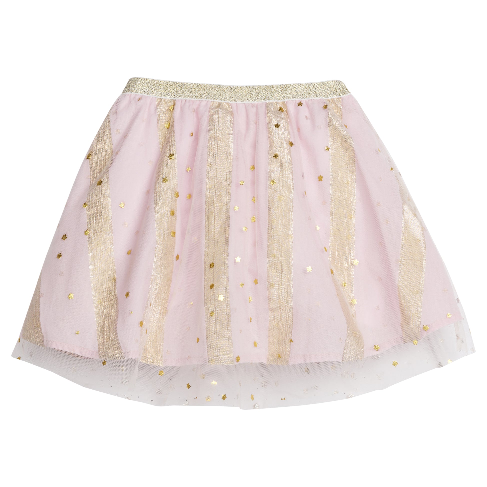 Bisby Tulle Circle Skirt - Pink Metallic Stripes and Stars