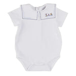 Pepa London Boat Embroidery Statement Collar Short Sleeve Bodysuit in White
