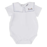 Pepa London Boat Embroidery Statement Collar Short Sleeve Bodysuit in White