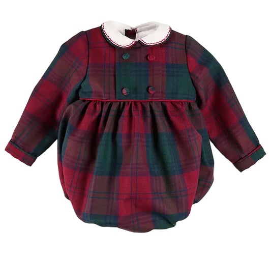 Grovesnor Tartan Peter Pan Collar Long Sleeve Romper in Red
