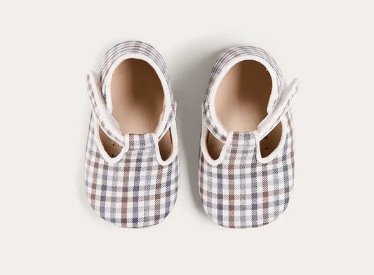 Pepa London Cadogan Houndstooth T-Bar Pram Shoes in Brown