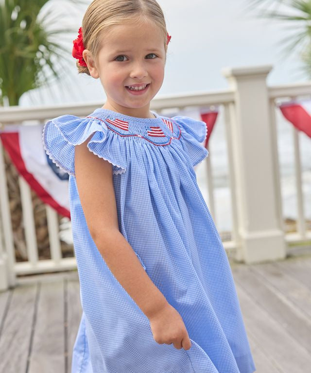 Smocked Bishop Dress- Flags