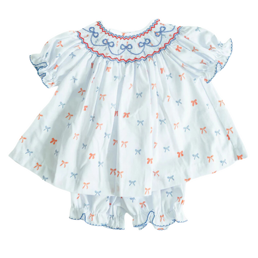 Ruth & Ralph Patriotic Bows Smocked Annabelle Bloomer Set