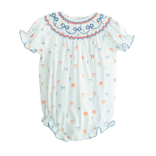 Ruth and Ralph Patriotic Bows Smocked Birdie Bubble