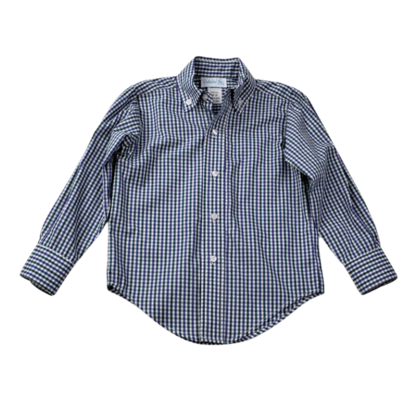 Funtasia Too Navy and Green Plaid Button Down Shirt