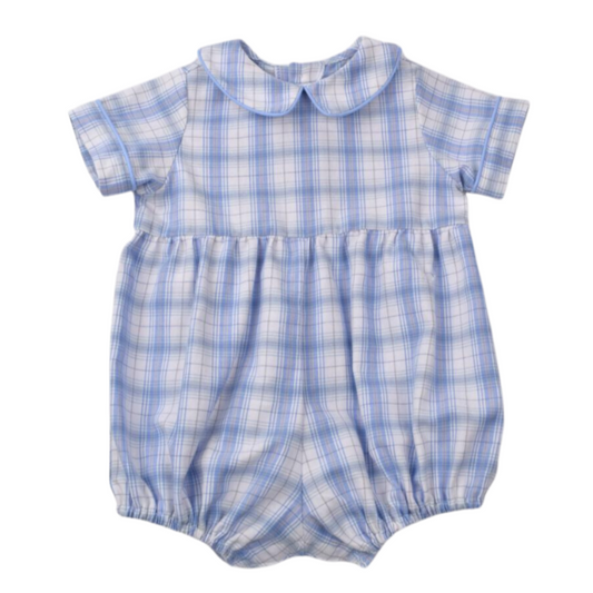 Funtasia Too Blue And Tan Plaid Romper