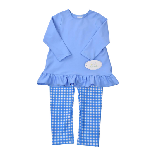 Funtasia Too Baby Doll Top and Blue Check Print Legging Set