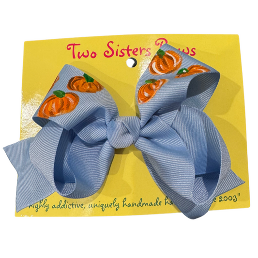 Two Sisters Bows Hand Painted Petite Pumpkins Medium Bow- Blue