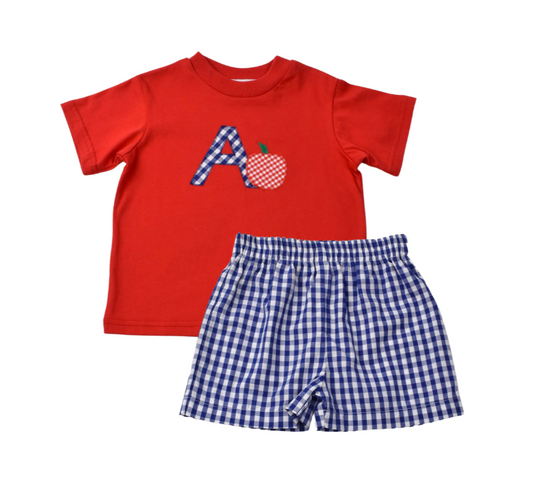 Funtasia Too Apple Tee and Royal Check Shorts Set