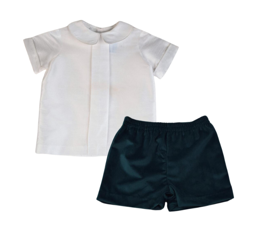 Funtasia Too Boy's Silk Shirt and Green Velvet Shorts Set