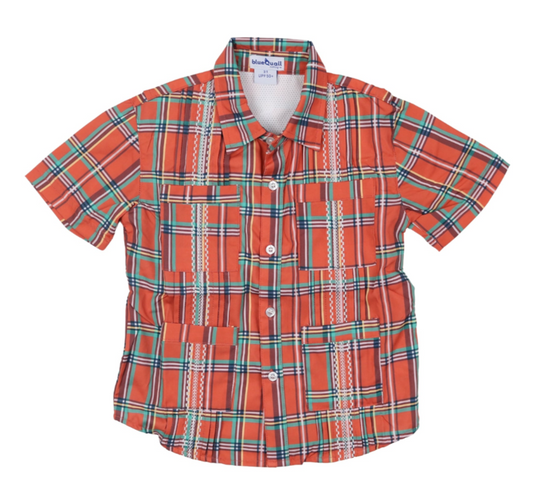 BlueQuail Kids Guayabera - Christmas Plaid Short Sleeve Shirt