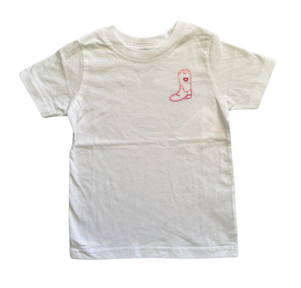 Sweet Olive Street Pink Cowboy Boot Embroidered Tee