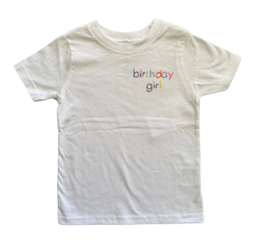 Sweet Olive Street Rainbow Birthday Girl Embroidered Tee