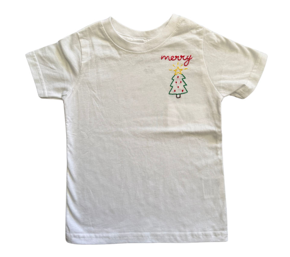 Sweet Olive Street Merry and Christmas Tree Embroidered Tee
