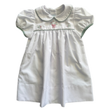 Auraluz White and Green Check Dress with Embroidered Wreath