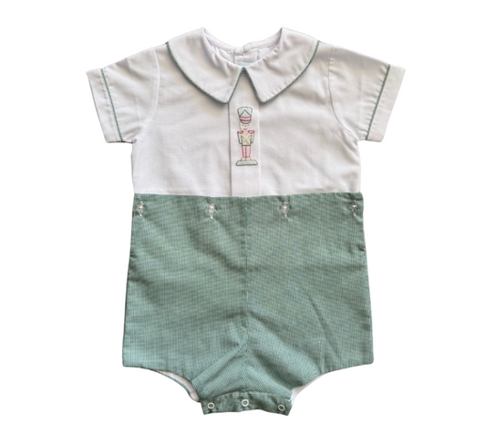 Auraluz Green and White Check Soldier Embroidered Bodysuit