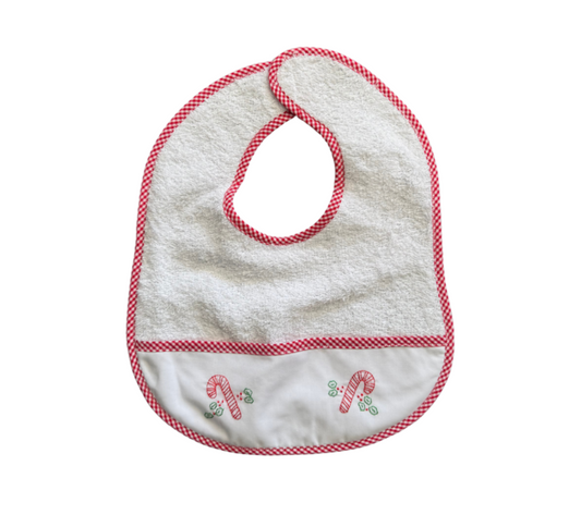 Auraluz White Bib With Embroidered Candy Cane