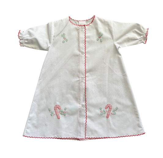 Auraluz White Daygown With Embroidered Candy Canes