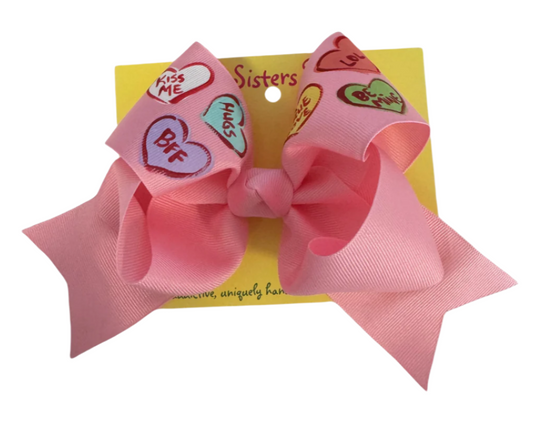 Two Sisters Bows Pink Candy Hearts Large Bow