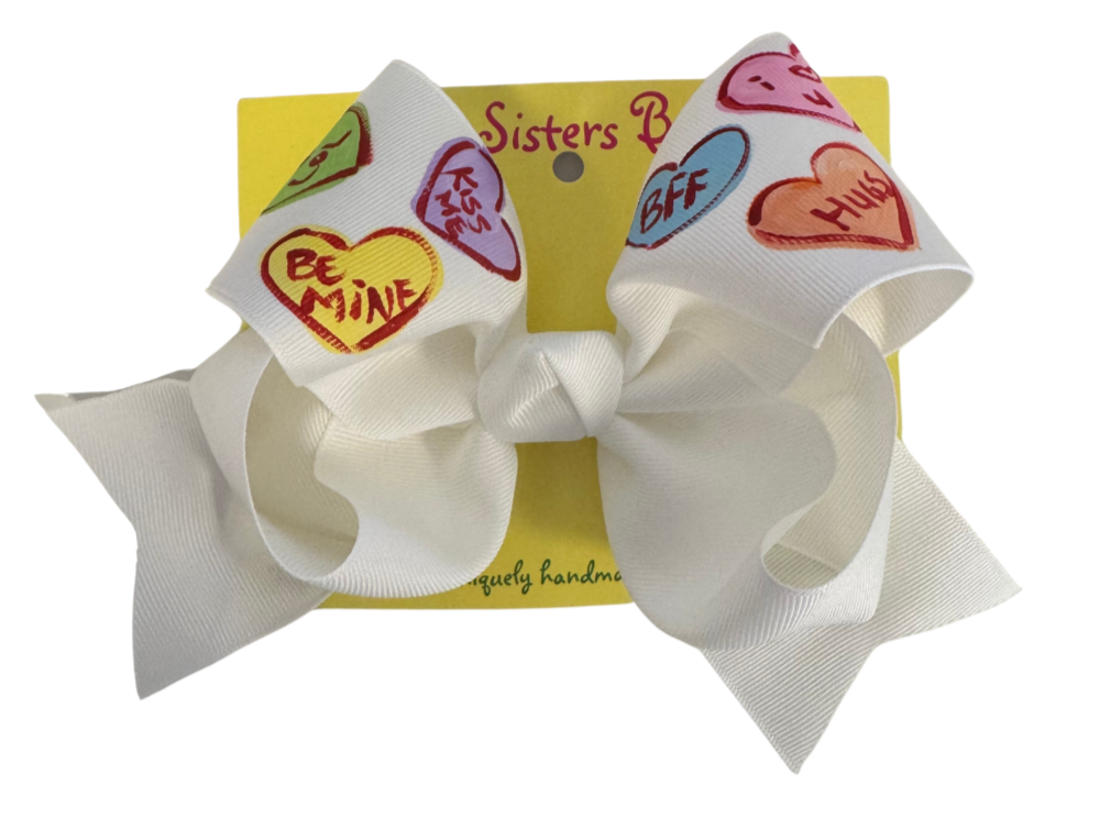 Two Sisters Bows White Candy Hearts Large Bow