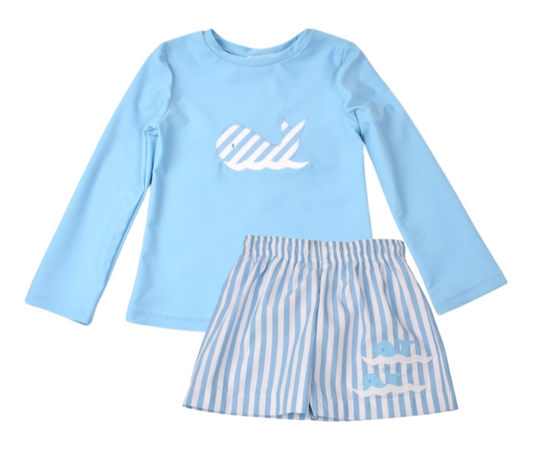 Funtasia Too Whale Rash Guard & Swim Trunks Set- Aqua