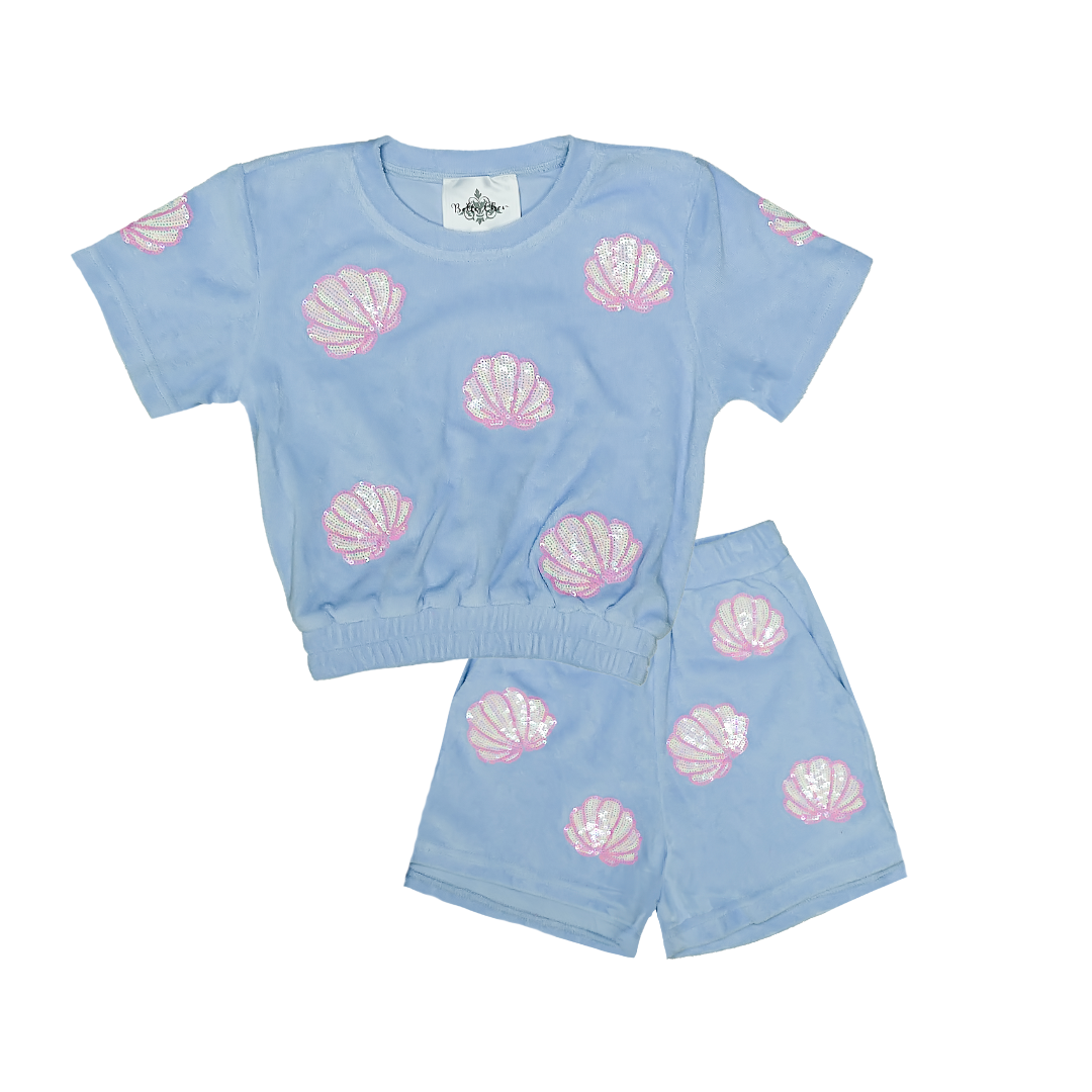 Belle Cher Light Blue Terry Cloth Seashell Top