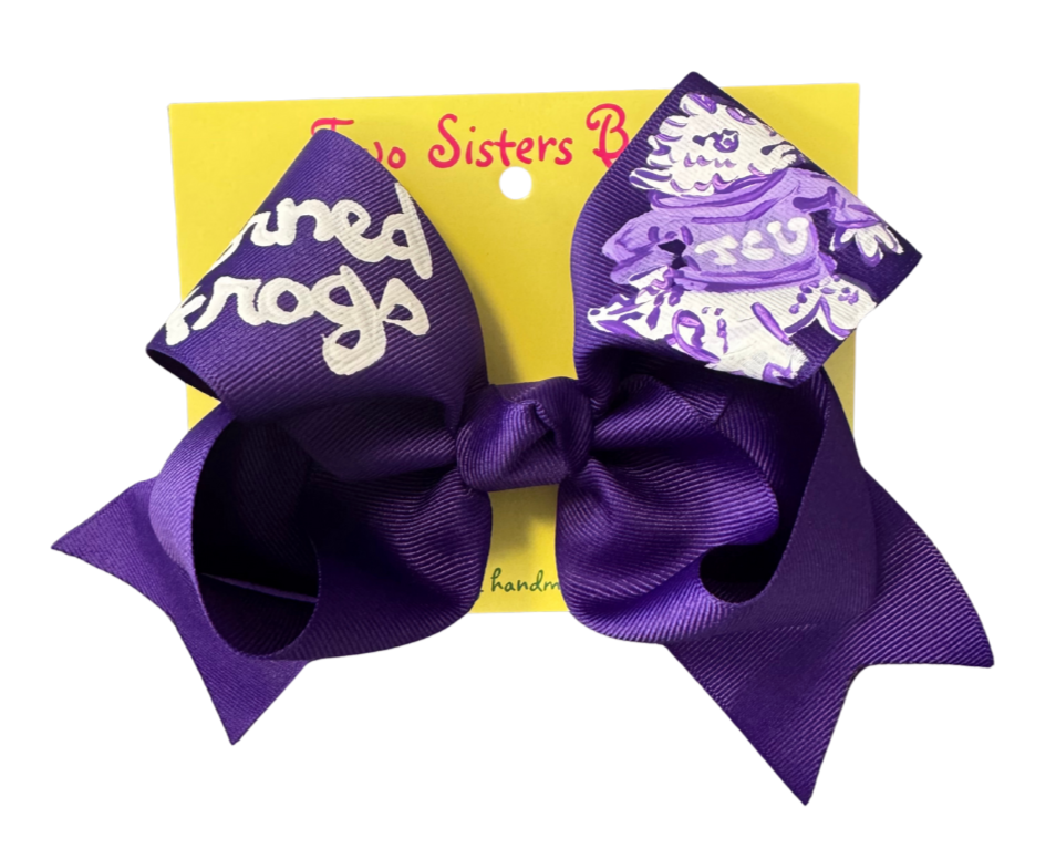 Two Sisters Bows Hand Painted Horned Frogs Large Bow