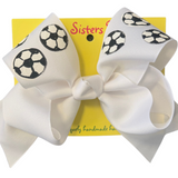 Two Sisters Bows Hand Painted Soccer Collage Large Bow