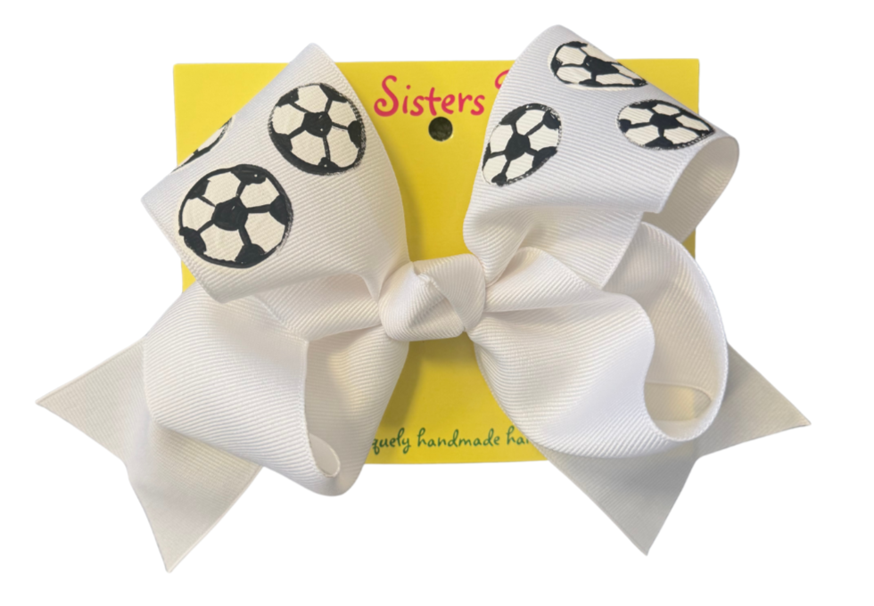 Two Sisters Bows Hand Painted Soccer Collage Large Bow
