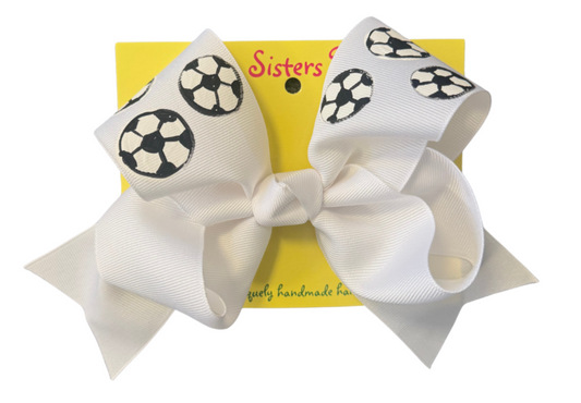Two Sisters Bows Hand Painted Soccer Collage Large Bow