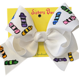 Two Sisters Bows Hand Painted Pastel Crayon Large Bow