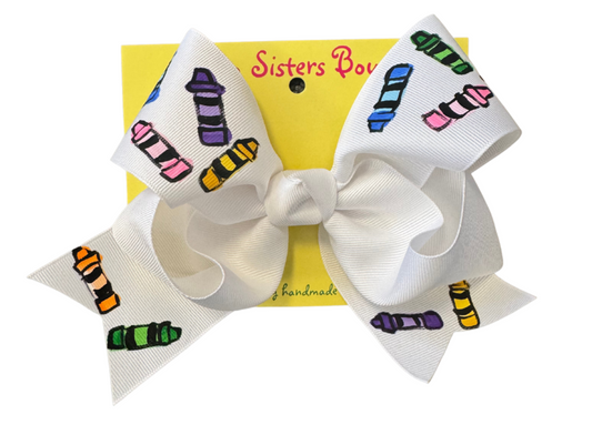 Two Sisters Bows Hand Painted Pastel Crayon Large Bow