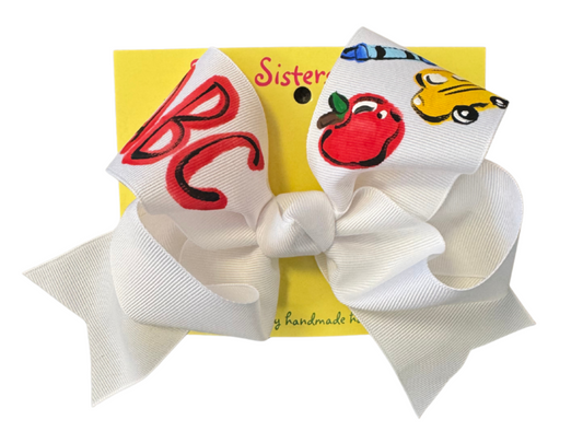 Two Sisters Bows Hand Painted ABC Bus Large Bow