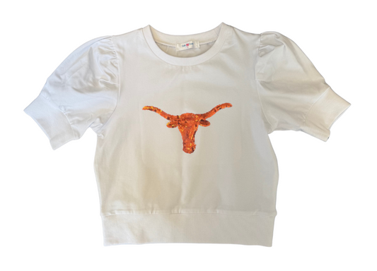 Longhorns Sequin Short Sleeve Sweater