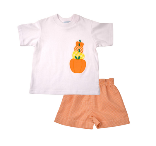 Pumpkins Tee and Orange Check Short Set