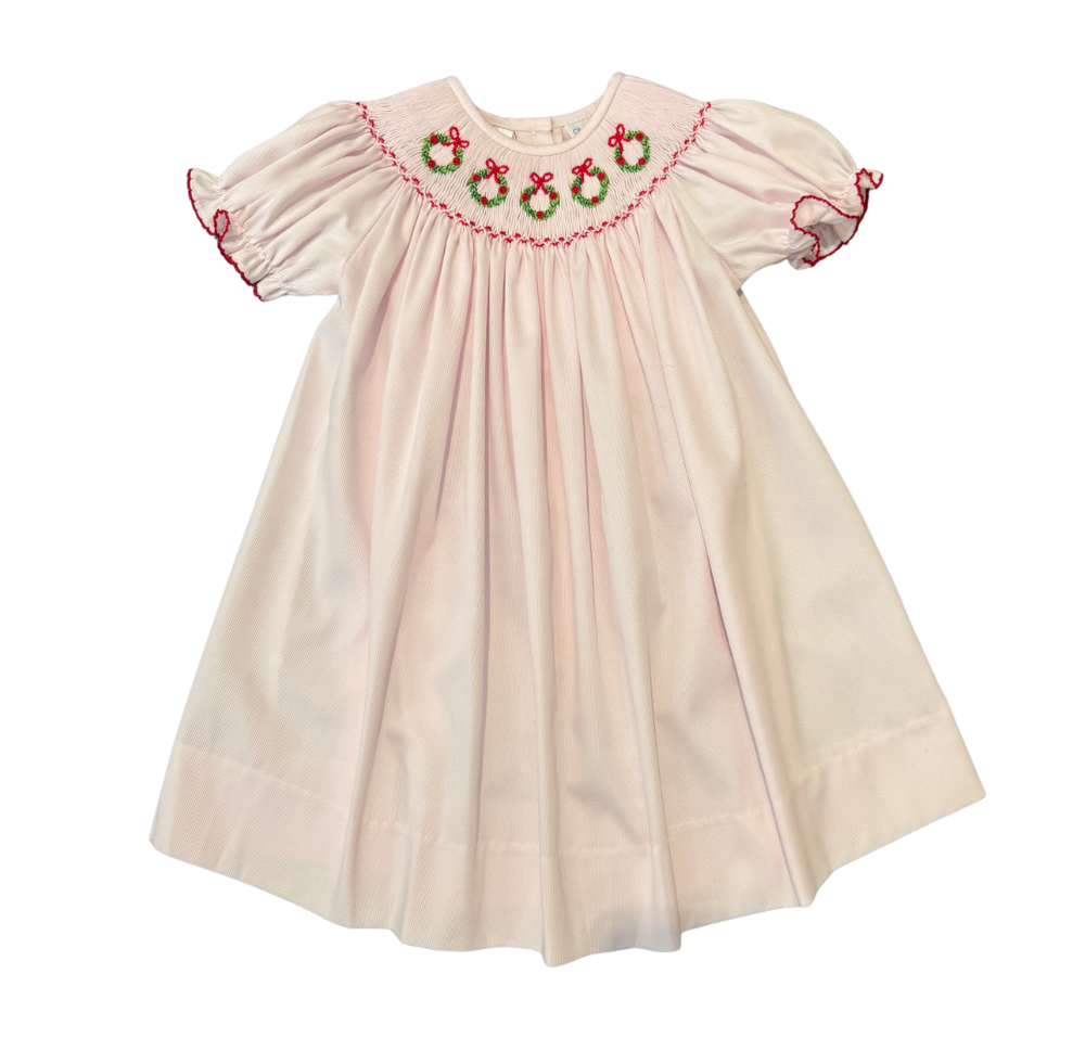 Emma Christmas Wreath Smocked Dress
