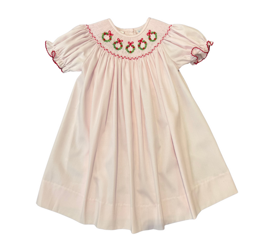 Emma Christmas Wreath Smocked Dress