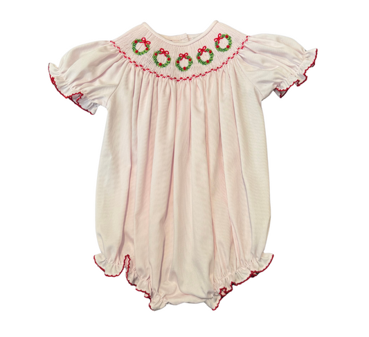 Emmie Christmas Wreath Smocked Bubble