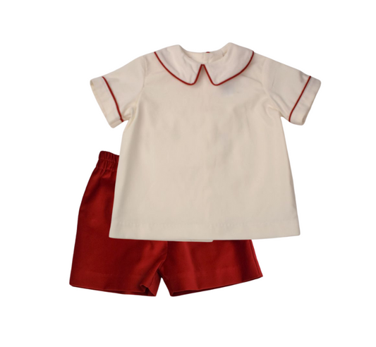 Funtasia Too Cream Shirt and Red Velvet Short Set
