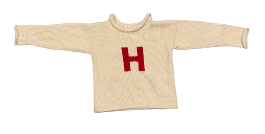 MJK Knits Initial Sweater - Natural and Red