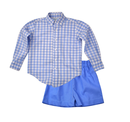Funtasia Too Blue Check Button Down Shirt and Shorts Set