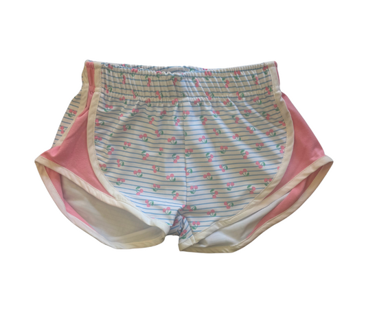 Athletic Shorts - Cherries With Pink Sides