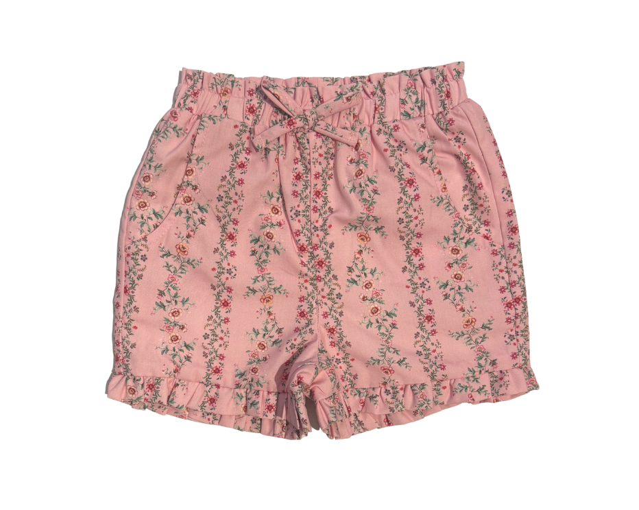 Pink Garland Trellis Flores Cotton Shorts