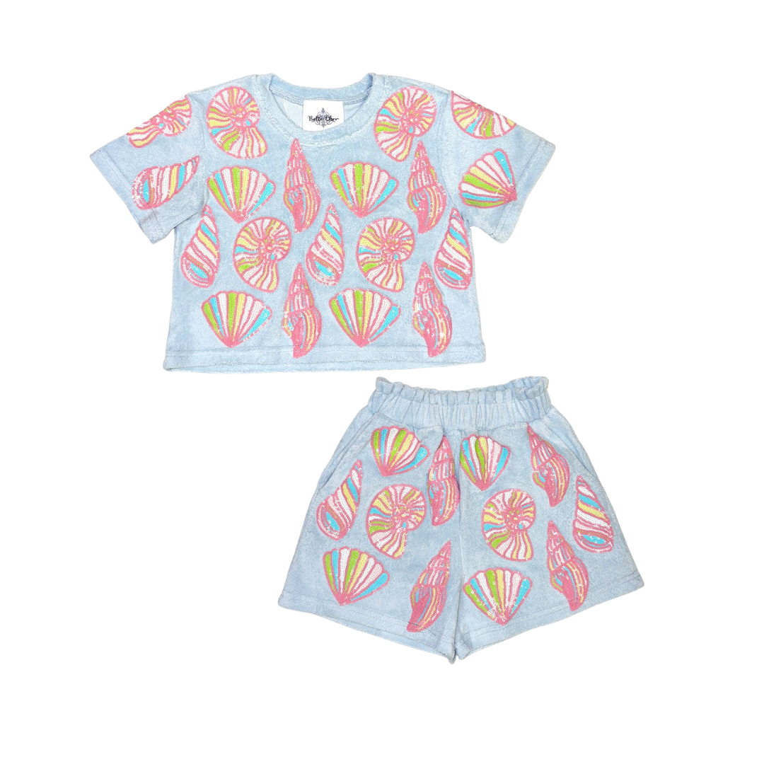 Belle Cher Colorful Shells Terry Cloth Short Set