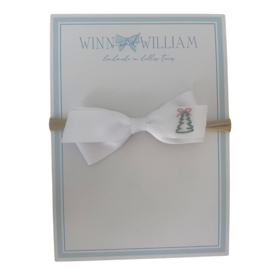 Winn and Williams Baby Headband with Christmas Tree and Pink Bow Topper