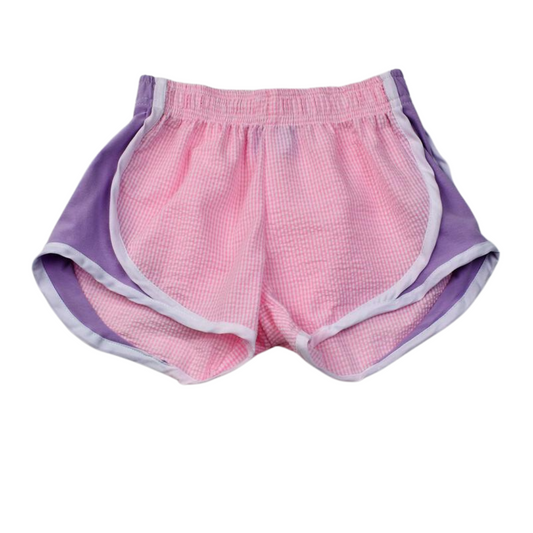Athletic Shorts - Pink Check with Lavender Sides