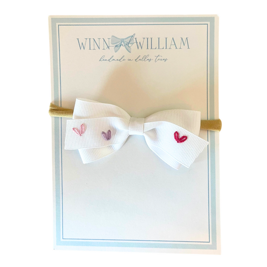 Winn and Williams Baby Headband With Hearts- White