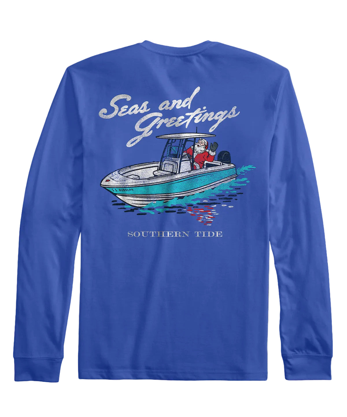 Southern Tide Holiday Santa Console Tee- Dazzling Blue