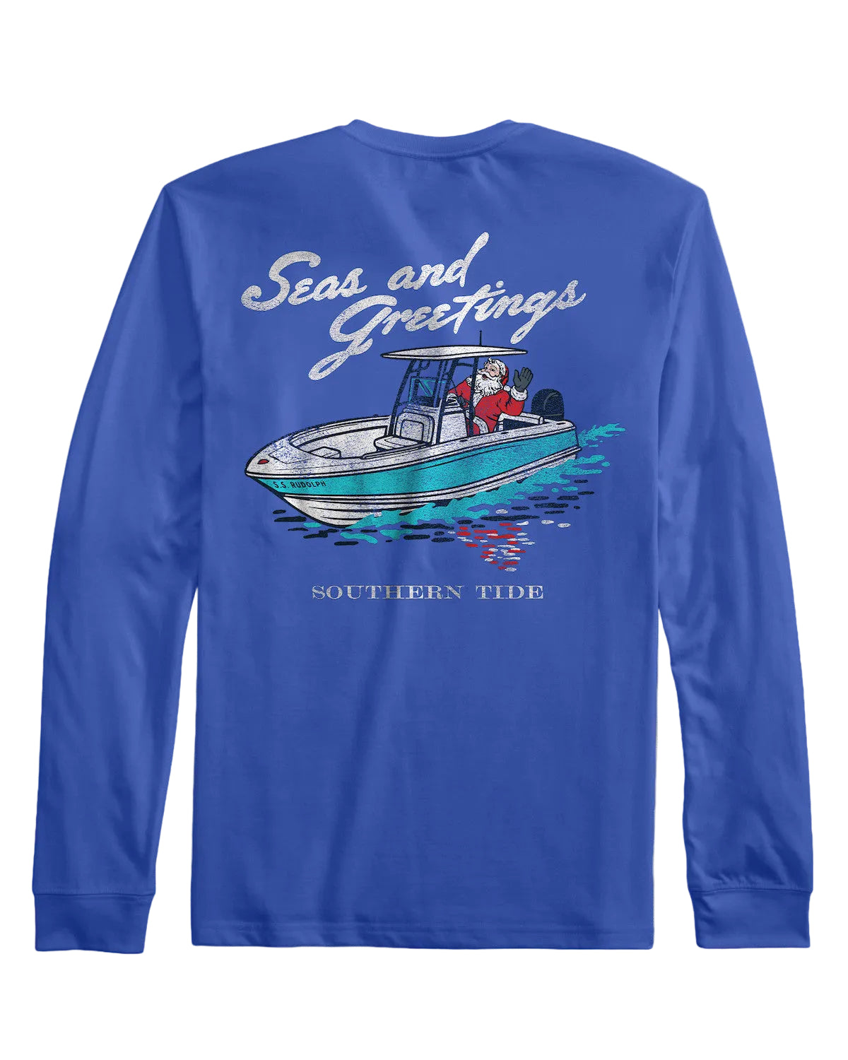 Southern Tide Holiday Santa Console Tee- Dazzling Blue