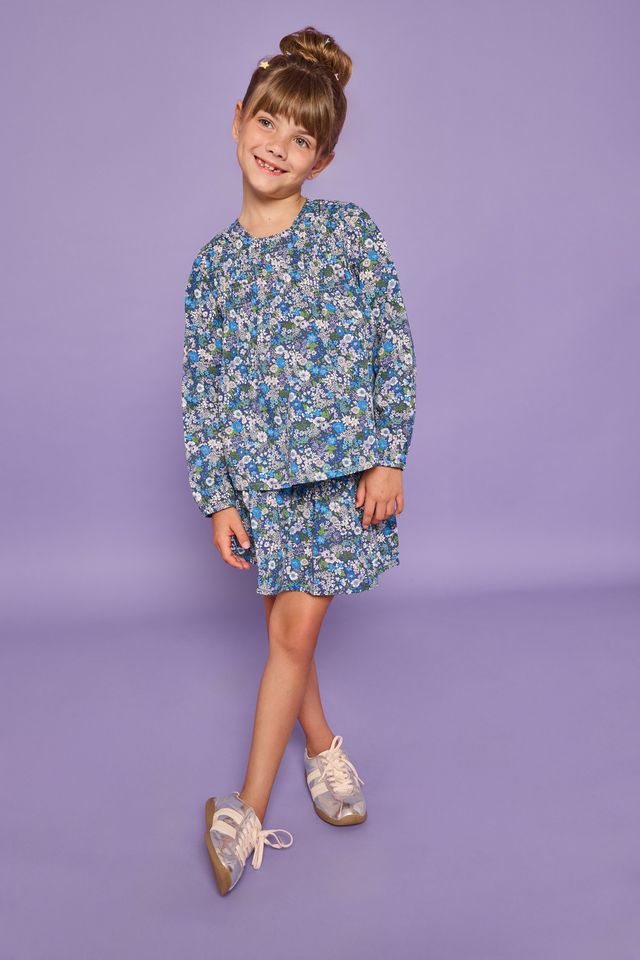Shirred Circle Skirt- Brookline Blossoms Blue
